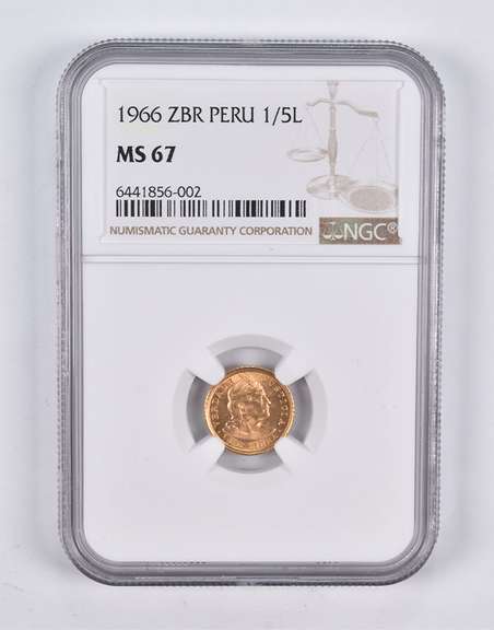 MS67 1966 ZBR Peru 1/5 Lire NGC