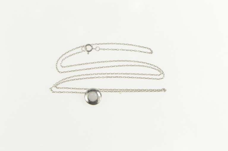 14K White Gold Opal Inset Bezel Classic Cable Chain Link Necklace