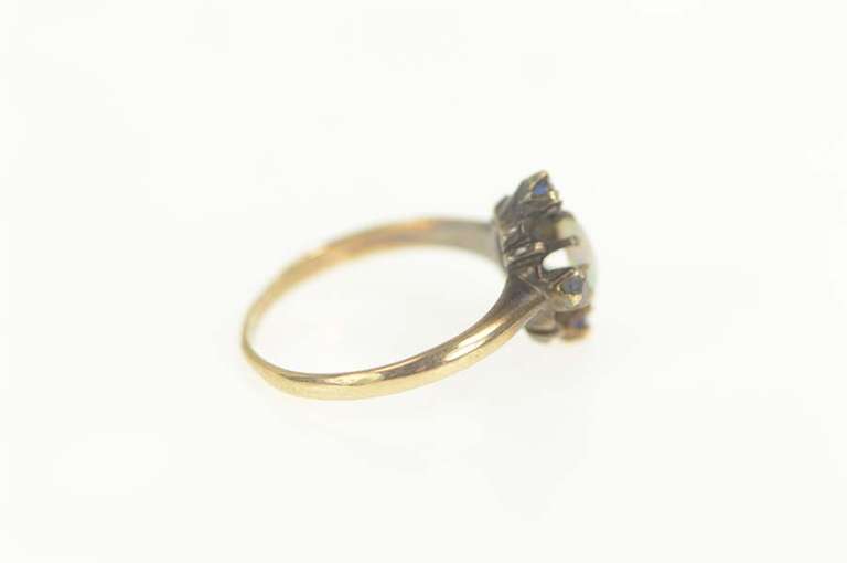 10K Yellow Gold Natural Opal Sapphire Halo Engagement Ring