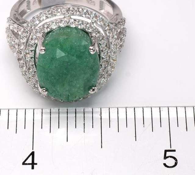 Fabulous, Massive 9.12CTW Emerald Ring & Tiered Sapphire Halo, Sterling