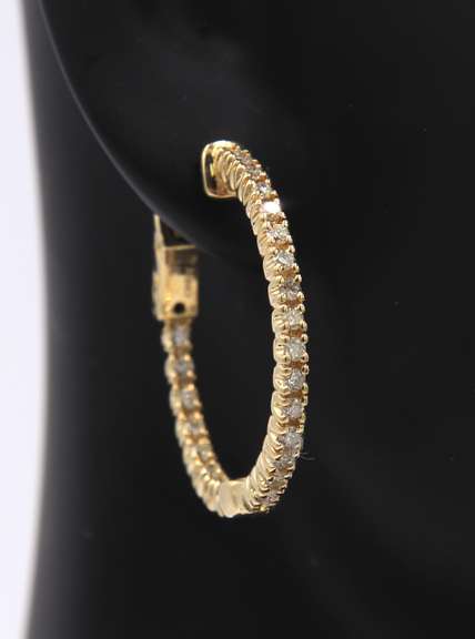 Brilliant Yellow Gold Diamond in out Hoop Earrings