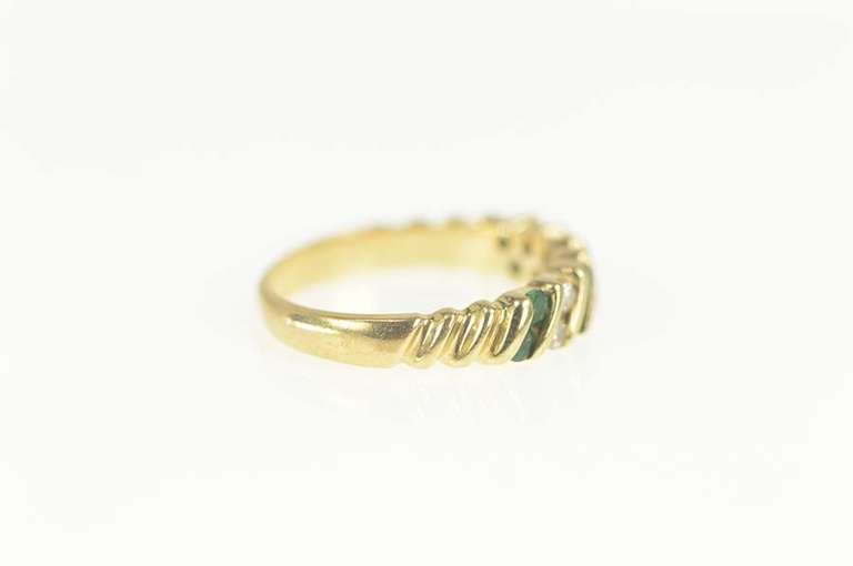 14K Yellow Gold Emerald Diamond Striped Wedding Band Ring