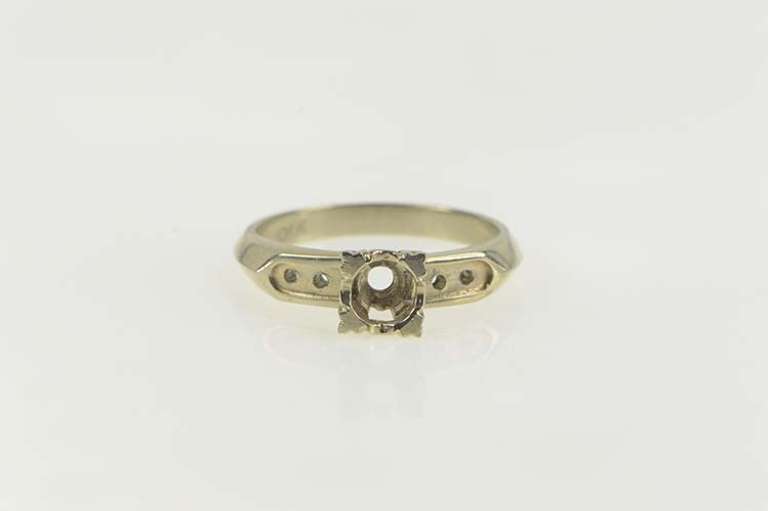 14K White Gold Vintage NOS 1950's 4.2mm Engagement Setting Ring
