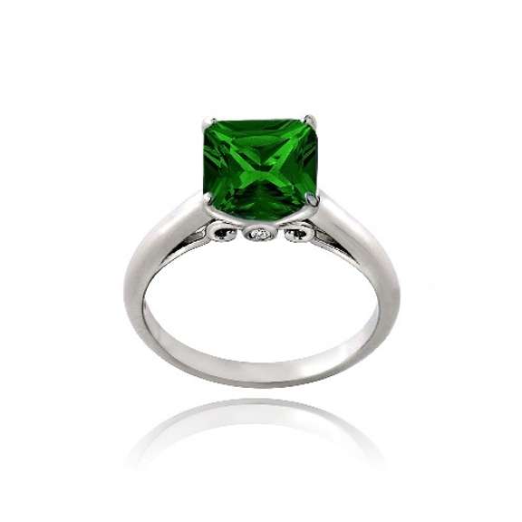 Sterling Silver 3.35ct Created Green Quartz Square Solitaire Ring