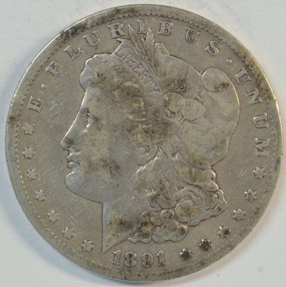Scarcer 1891-CC Morgan Silver Dollar. Circ