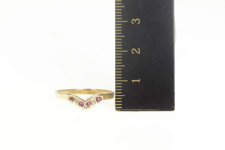 10K Yellow Gold Chevron Diamond Ruby Classic Wedding Ring