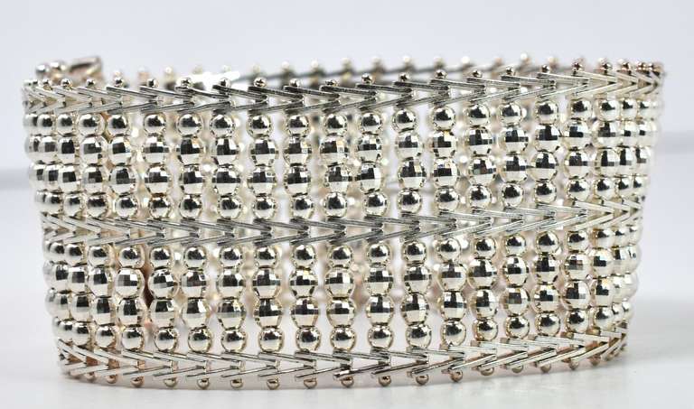 Wide Silver-Beaded Bracelet