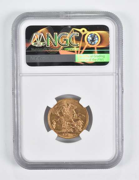 MS62 1918-I India 1 Sovereign Gold Coin NGC