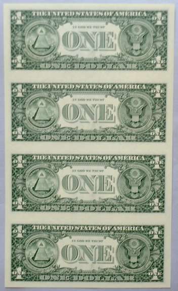 Sheet of 4 Uncut 1999 $1 Fed Reserve Notes