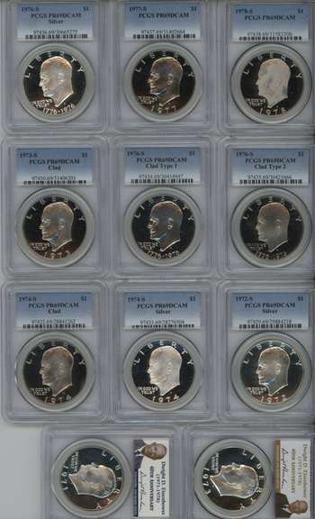 11 Gem Deep Cameo Proof Eisenhower $1s. PCGS PR69 DCAM