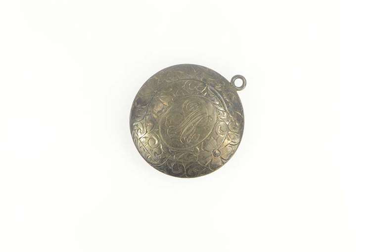 Sterling Silver Victorian JMB Etched Scroll Powder Case Pendant