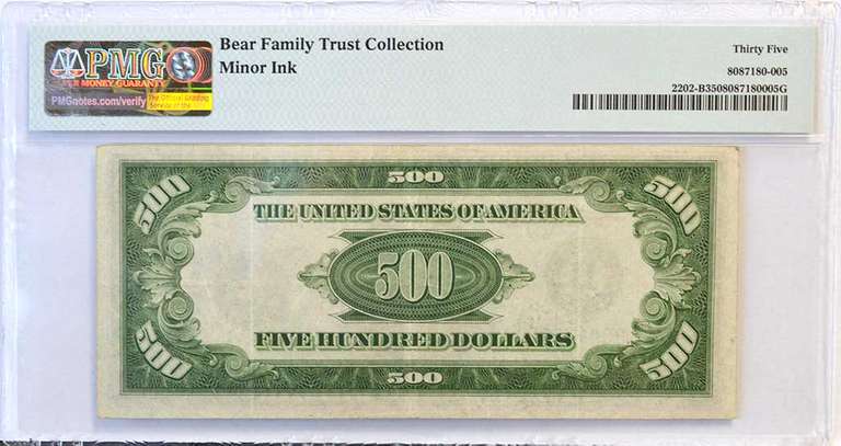 Series 1934A $500 Federal Reserve Note PMG 35 Choice Very Fine Minor Ink FR.2202-B
