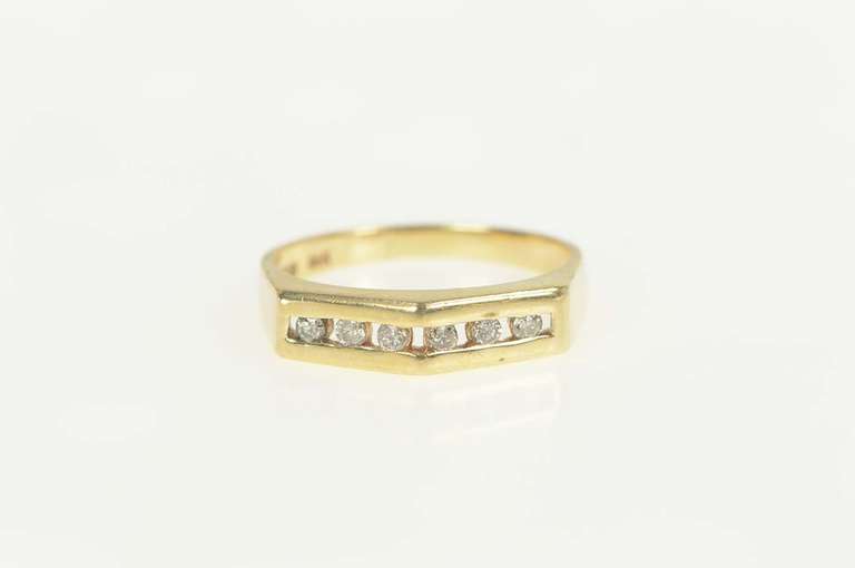 14K Yellow Gold Diamond Channel Squared Wedding Band Ring