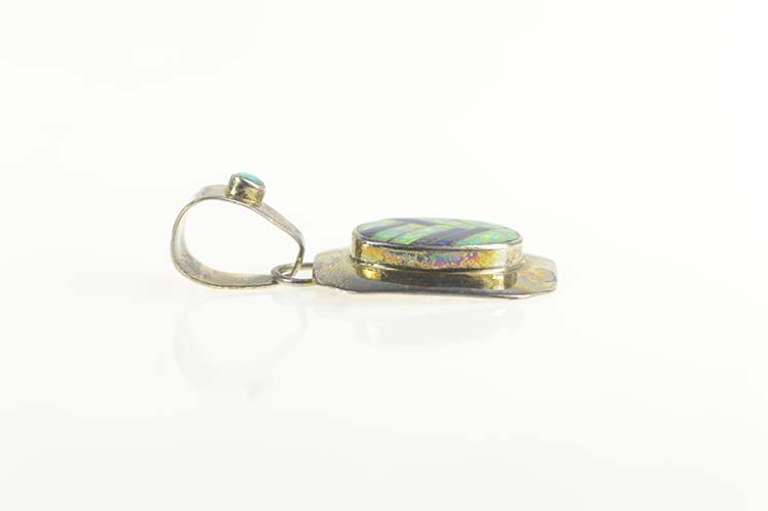 Sterling Silver Lapis Lazuli Syn. Opal Inlay Statement Pendant