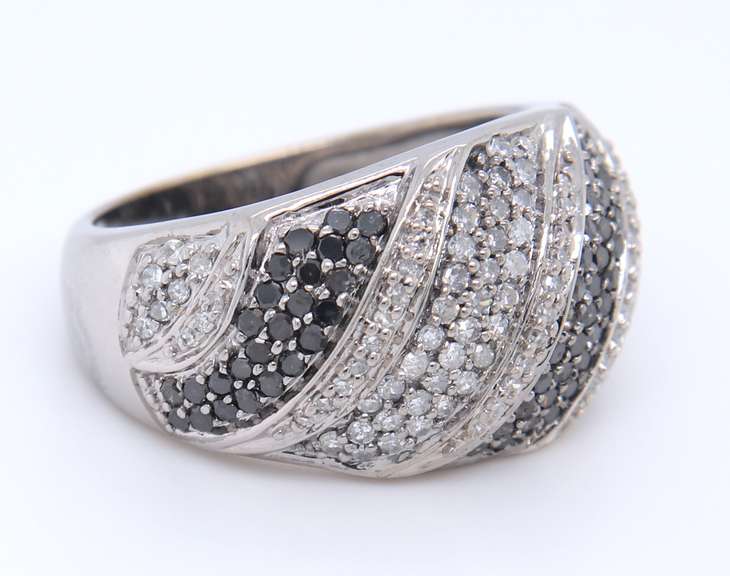 Gorgeous White Gold Black, Grey and White Multi Row Diamond Band