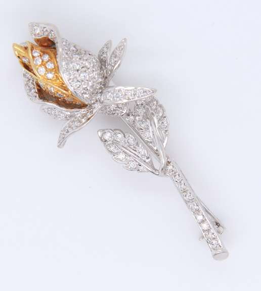 Dazzling White Gold Diamond Rose Brooch Pendant