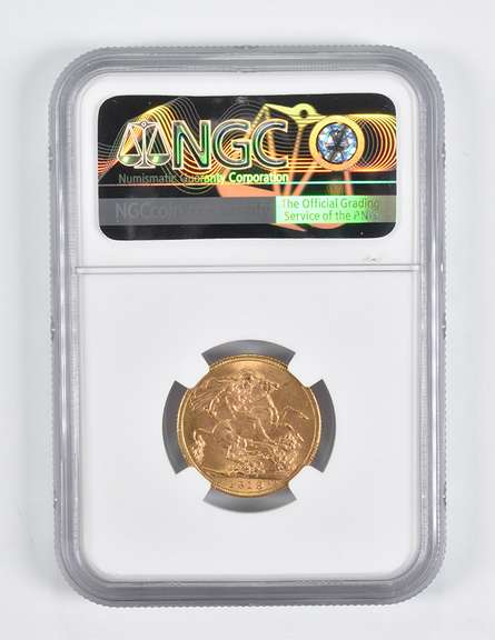 MS62 1918-I India 1 Sovereign Gold Coin NGC