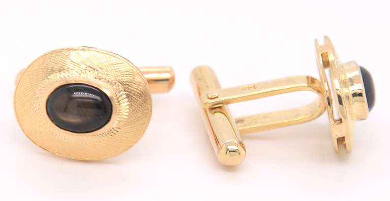 Wonderful Yellow Gold Black Star Sapphire Cufflinks
