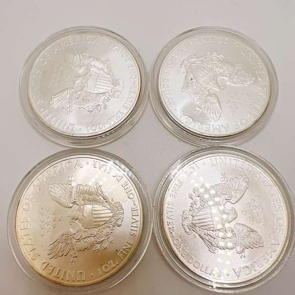 Lot of 4x 2009 American Eagle Silver Dollars