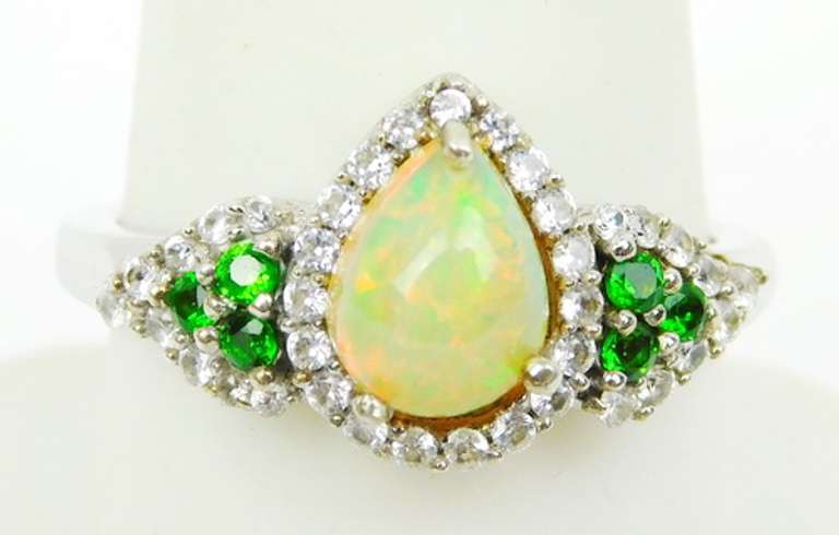 Sterling Opal, Topaz & Chrome Diopside Ring, 8.25