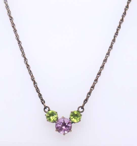 Vintage Sterling Silver Multi Gemstone Pendant on Chain