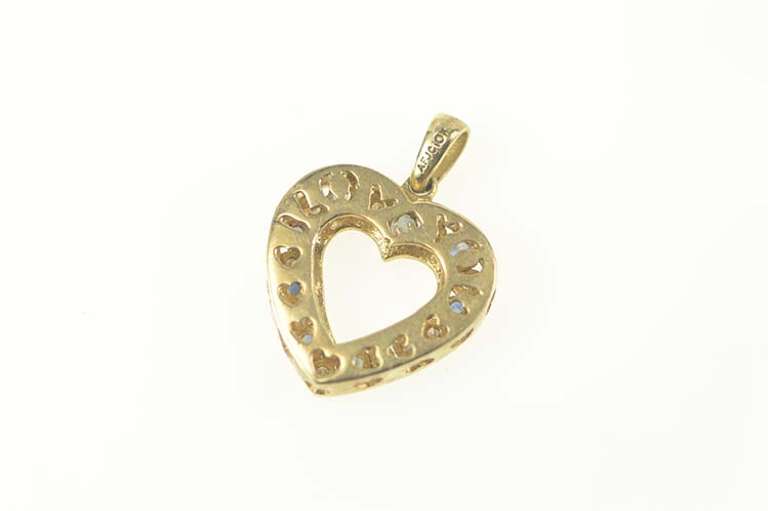 10K Yellow Gold Sapphire Diamond Heart I Love You Message Pendant