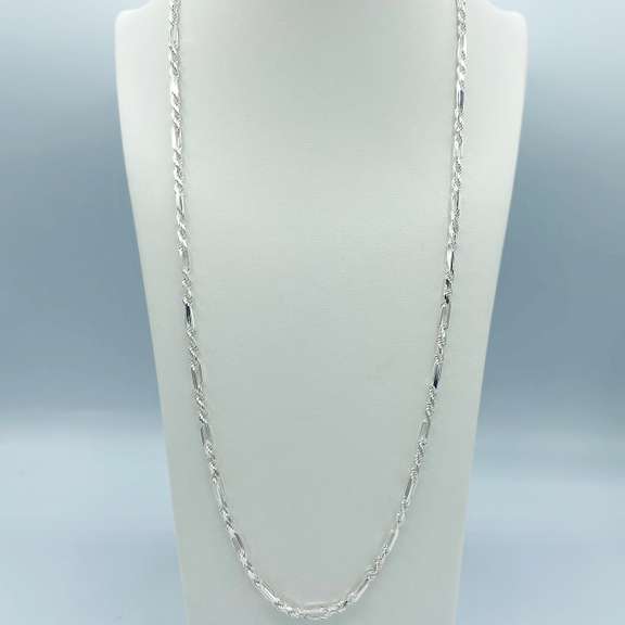 Bold Italian Silver Rope and Figaro Chain Necklace