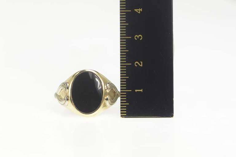 10K Yellow Gold Two Tone Black Onyx Graduated Men's Ring