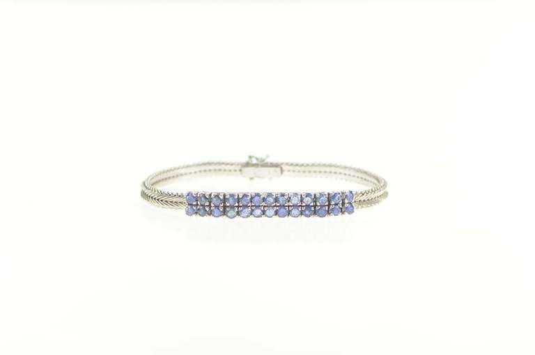 18K White Gold 4.00 Ctw Sapphire Squared Cluster Statement Bracelet