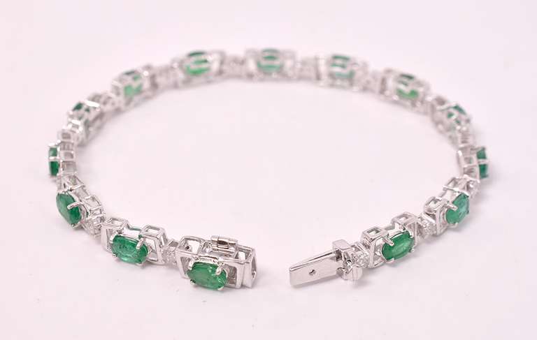 Immaculate 5.98CTW Emerald & 0.76CTW Diamond Bracelet in Sterling Silver