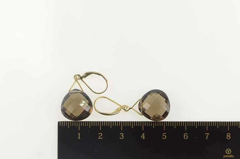14K Yellow Gold Faceted Smoky Quartz Dangle Drop Statement Earrings