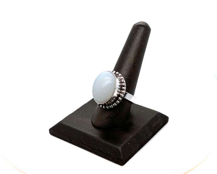 Oval Opalesque White Stone In Tibetan Silver