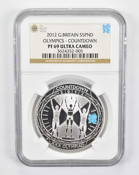 PF69 UCAM 2012 Great Britain 5 Pounds Silver Olympics Countdown NGC