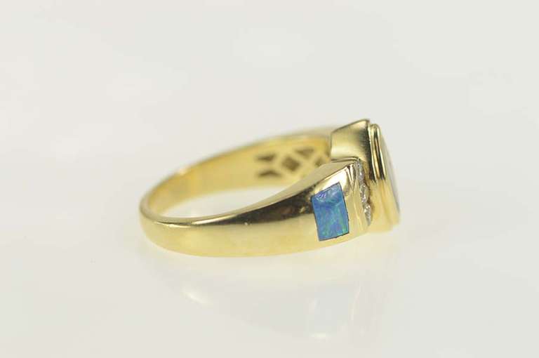 14K Yellow Gold Tanzanite Diamond Black Opal Statement Ring