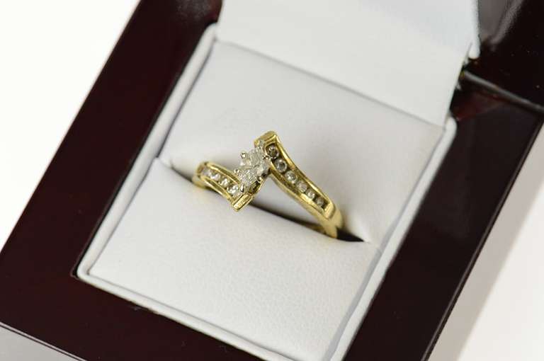 14K Yellow Gold 0.34 Ctw Marquise Diamond Bypass Engagement Ring