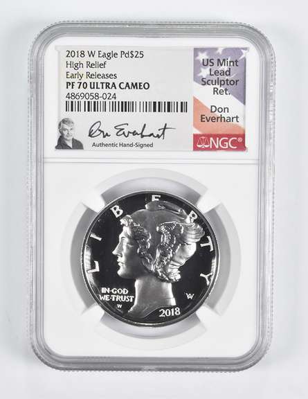 PF70 2018-W $25 Palladium Eagle 1 Oz High Relief ER Everhart NGC