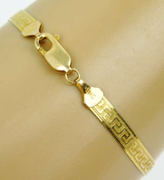 10K Greek Key Herringbone Bracelet