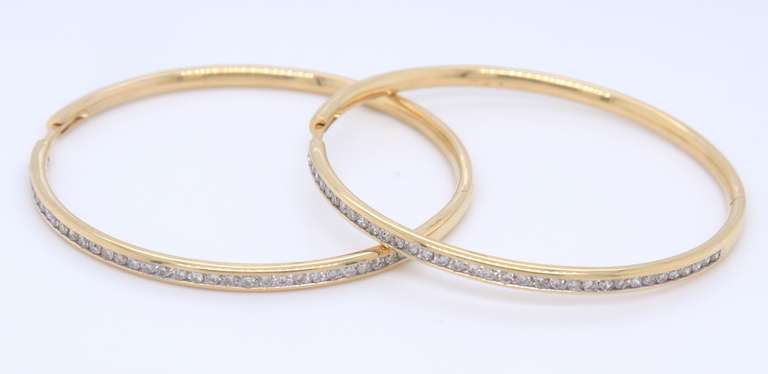 Wonderful Yellow Gold Channel Set Diamond Hoop Earrings
