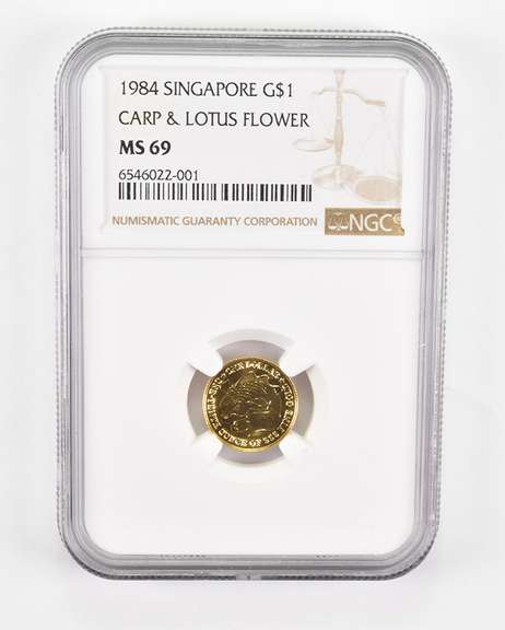 MS69 1984 Singapore $1 Gold - Carp & Lotus Flower - Graded NGC