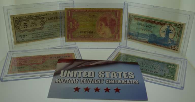 United States Military Payment Certificates Collection included 5C, 10C, 25C, 50C, $1