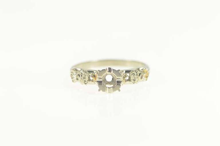 14K White Gold Vintage 1950's NOS 3.5mm Engagement Setting Ring