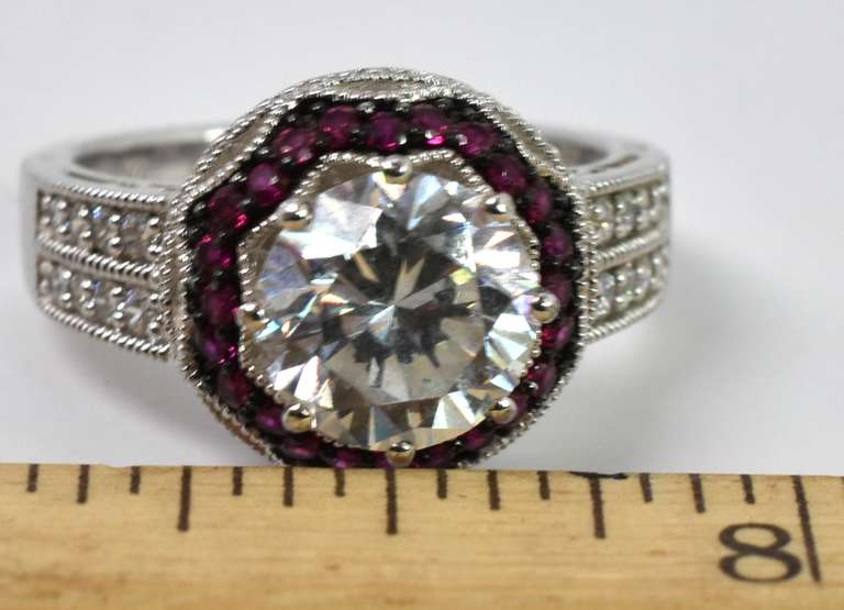 Sterling Silver CZ And Ruby Ring