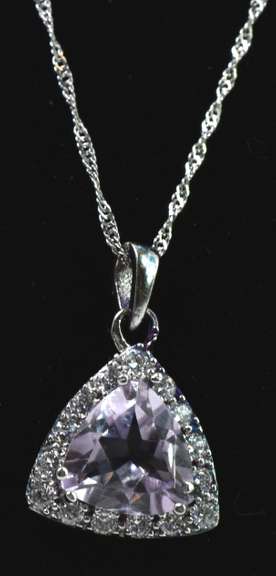 Sterling Silver Amethyst Pendant With CZ Accents