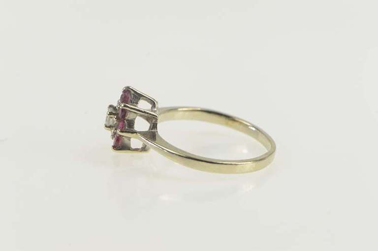 14K White Gold Diamond Ruby Flower Halo Engagement Ring