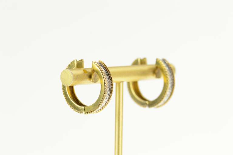 14K Yellow Gold Classic Diamond Squared Huggies Hoop Earrings