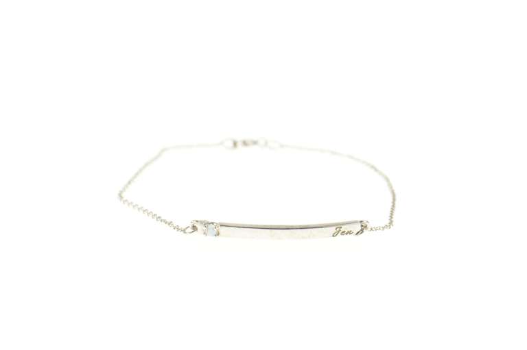 14K White Gold Diamond Inset Curved Bar Jen Name Chain Bracelet