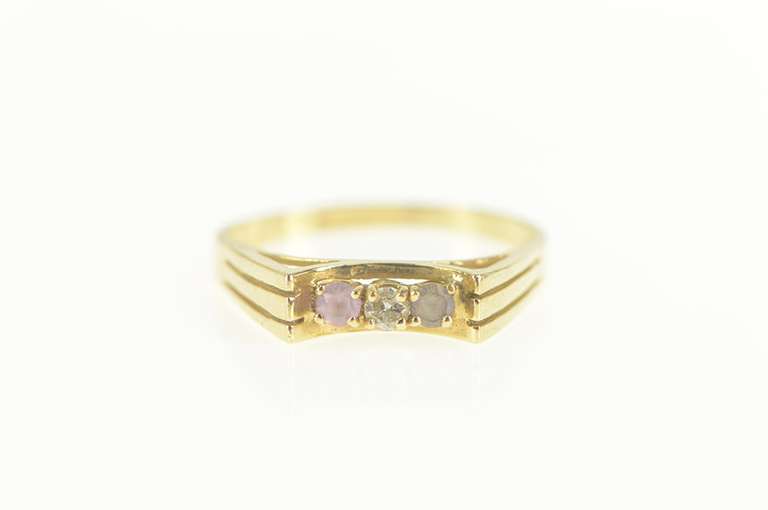 14K Yellow Gold Retro Squared Pink Topaz Diamond Quartz Ring