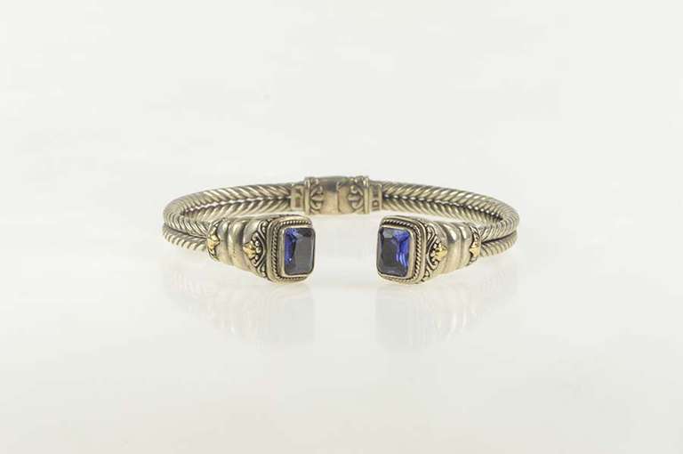 Sterling Silver 18K Two Tone Ornate Statement Cuff Bracelet