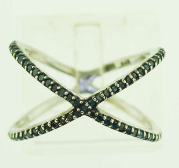 Sterling Silver Blue Sapphire Pave Ring