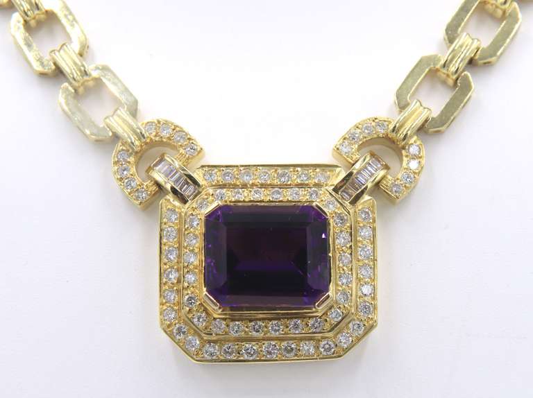 Unconvetional 18kt Amethyst and Retro Diamond Necklace